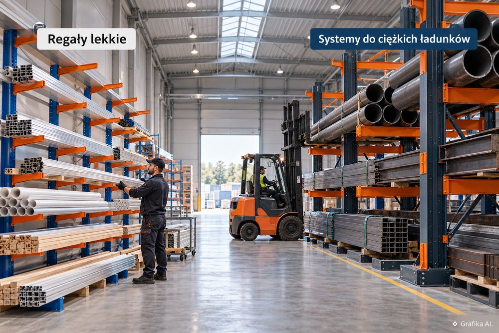 Lekkie regały wspornikowe i systemy do ciężkich ładunków w magazynie